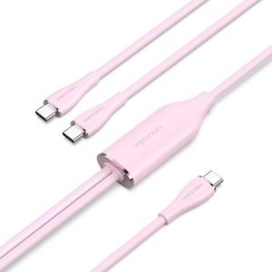 Cable USB Tipo-C Vention CTMPG/ USB Tipo-C Macho – 2 x USB Tipo-C Macho/ Hasta 100W/ 480Mbps/ 1.5m/ Rosa