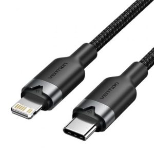 Cable USB Tipo-C Lightning Vention LALBF/ USB Tipo-C Macho – Lightning Macho/ 27W/ 480Mbps/ 1m/ Negro