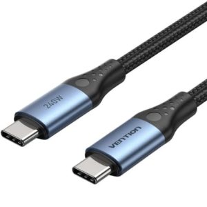 Cable USB 2.0 Tipo-C 5A Vention TREBD/ USB Tipo-C Macho – USB Tipo-C Macho/ Hasta 240W/ 480Mbps/ 50cm/ Azul y Negro