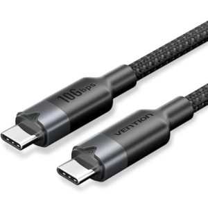 Cable USB 3.2 Tipo-C 5A Vention TRGBF/ USB Tipo-C Macho – USB Tipo-C Macho/ Hasta 100W/ 10Gbps/ 1m/ Negro