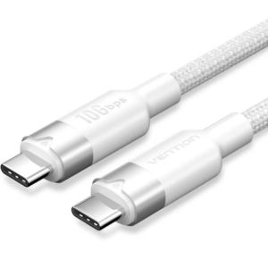 Cable USB 3.2 Tipo-C 5A Vention TRGWF/ USB Tipo-C Macho – USB Tipo-C Macho/ Hasta 100W/ 10Gbps/ 1m/ Blanco