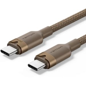 Cable USB 2.0 Tipo-C 5A Vention TRIJF/ USB Tipo-C Macho – USB Tipo-C Macho/ Hasta 240W/ 480Mbps/ 1m/ Dorado