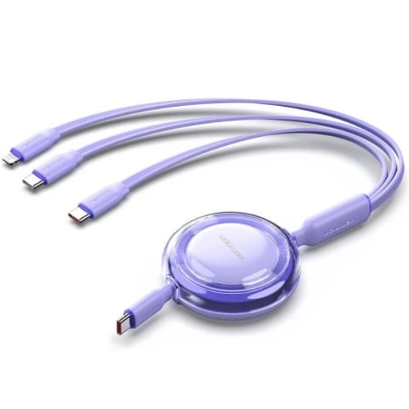 Cable USB Tipo-C 2.0 5A Vention TRJVBE/ USB Tipo-C Macho - 3x USB Tipo-C Macho/ Hasta 100W/ 480Mbps/ 1.1m/ Morado - Imagen 2