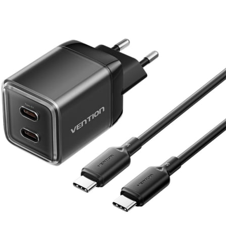 Cargador de Pared GaN Vention TZ-FCFB0-EU/ 2xUSB Tipo-C + Cable USB Tipo-C/ 45W - Imagen 3