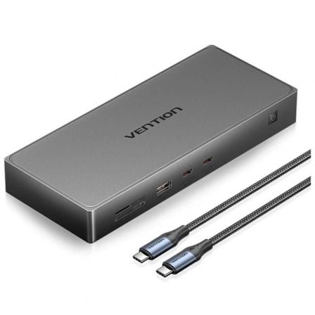 Docking USB Tipo-C Vention TPWH0/ 2xHDMI 4K/ 1xDisplayPort/ 3xUSB/ 2xUSB Tipo-C/ 1xUSB Tipo-C PD/ 1xRJ45/ 1xLector Tarjetas/ Gris - Imagen 3