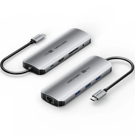 Docking USB Tipo-C Vention TQLHB/ 1xHDMI 4K/ 3xUSB/ 1xUSB Tipo-C PD/ 1xRJ45/ 1xJack 3.5mm/ 1xLector de Tarjetas/ Gris - Imagen 3