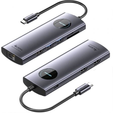 Docking USB Tipo-C Vention TQVHB/ 2xHDMI 4K/ 3xUSB/ 1xRJ45/ 1xLector de Tarjetas/ 1xUSB Tipo-C PD/ Gris - Imagen 4