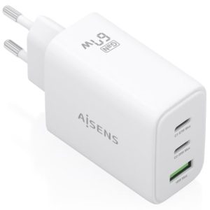 Cargador de Pared GaN Aisens ASCH-67W3P086-W/ 2xUSB Tipo-C/ 1xUSB/ 67W/ Blanco