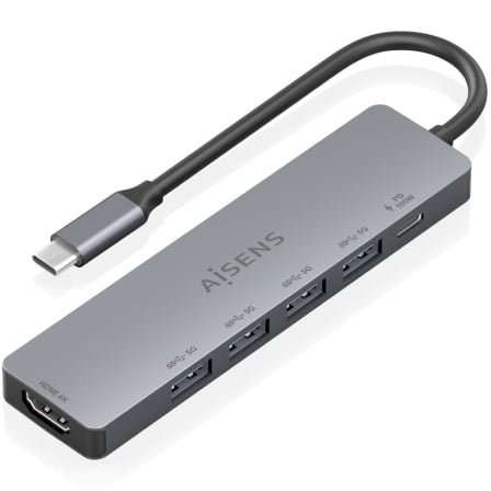 Docking USB Tipo-C Aisens ASUC-6P047-GR/ 1xHDMI 4K/ 4xUSB/ 1xUSB Tipo-C PD/ Gris - Imagen 9