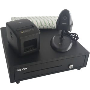 Pack para TPV Approx appPOSPACK4180USB/ Cajón Portamonedas + Impresora Térmica de Tickets + Lector de Códigos + Rollos Térmicos