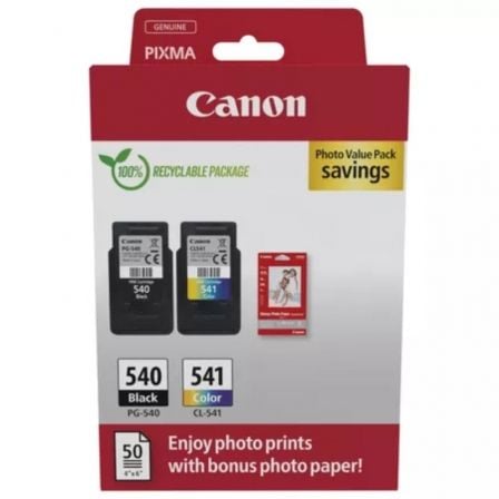 Cartucho de Tinta Original Canon PG-540 + CL-541 Multipack/ Negro/ Tricolor + Papel Fotográfico - Imagen 2