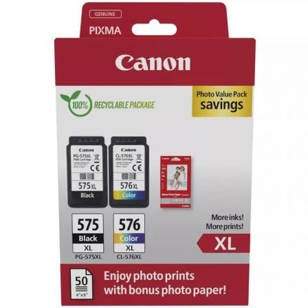 Cartucho de Tinta Original Canon PG-575XL + CL576XL Multipack Alta Capacidad/ Negro/ Tricolor + Papel Fotográfico - Imagen 6