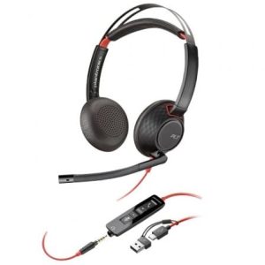 Auriculares Poly Blackwire 5220 USB-C + 3.5 mm + Adaptador USB-C/A/ con Micrófono/ Jack 3.5 – USB Tipo-C/ Bulk/ Negros