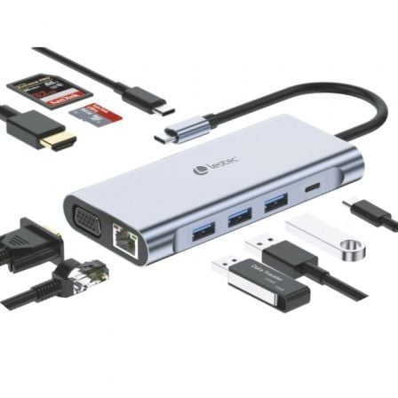 Docking USB Tipo-C Leotec LEDS01/ 3xUSB/ 2xUSB Tipo-C/ 1xUSB Tipo-C PD/ 1xHDMI 4K/ 1xVGA/ 1xRJ45/ 1xAudio/ 1xLector Tarjetas SD y MicroSD/ Gris - Imagen 8