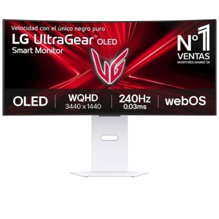 Smart Monitor Gaming Ultrapanorámico Curvo LG UltraGear 34GX90SA-W 34"/ WQHD/ Multimedia/ 0.03ms/ 240Hz/ OLED/ Regulable en altura/ Smart TV/ Blanco - Imagen 2