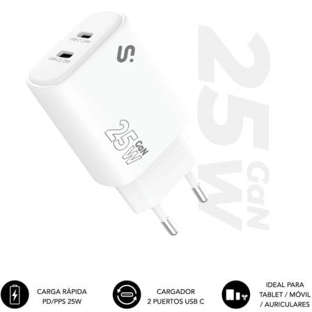 Cargador de Pared GaN Subblim 25W Charger USB C+C/ 2xUSB Tipo-C/ 25W - Imagen 5