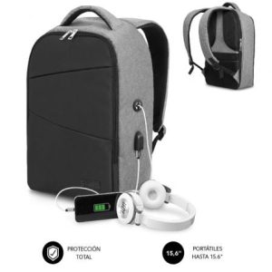 Mochila Subblim Secure V2 AP para Portátiles hasta 15.6″/ Puerto USB/ Antirrobo/ Repelente al agua/ Cinta para Trolley/ Gris