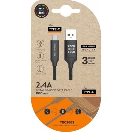 Cable USB 2.0 Tipo-C Tech One Tech TEC2003/ USB Tipo-C Macho - USB Macho/ 480Mbps/ 1m/ Negro - Imagen 6