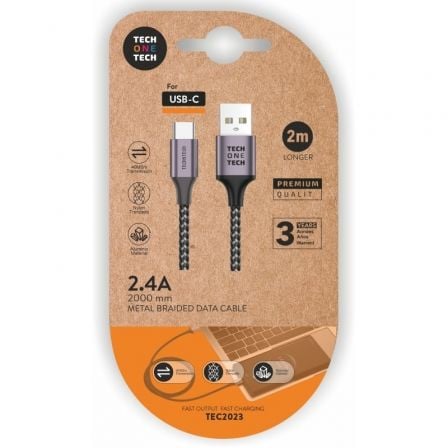 Cable USB 2.0 Tipo-C Tech One Tech TEC2023/ USB Tipo-C Macho - USB Macho/ 2m/ Gris - Imagen 8