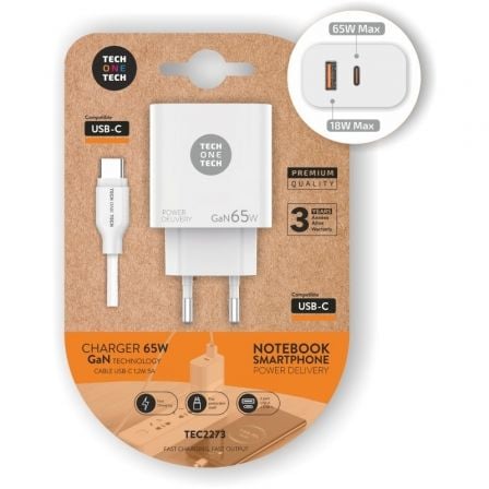 Cargador de Pared GaN Tech One Tech PD TEC2273 / 1xUSB Tipo-C/ 1xUSB/ 65W - Imagen 8