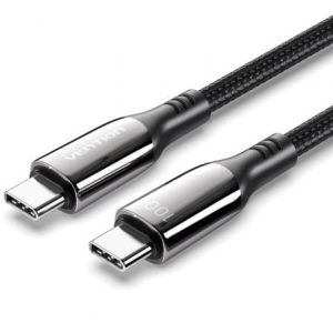 Cable USB 2.0 Tipo-C 5A 100W Vention CTKBAV/ USB Tipo-C Macho – USB Tipo-C Macho/ Hasta 100W/ 480Mbps/ 1.2m/ Negro