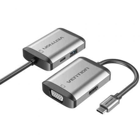 Conversor Vention TFAHB/ 1xUSB/ 1xHDMI/ 1xVGA/ 1xUSB Tipo-C PD/ Gris - Imagen 7