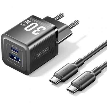 Cargador de Pared GaN Vention TZ-FEQB0-EU-01/ 1xUSB Tipo-C/ 1xUSB + Cable USB Tipo-C/ 30W - Imagen 5