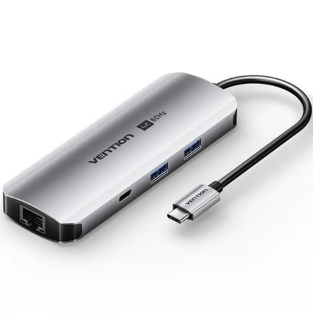 Docking USB Tipo-C Vention TQMHB/ 1xHDMI 4K/ 2xUSB/ 1xUSB Tipo-C/ 1xJack 3.5mm / 1xRJ45/ 1xUSB Tipo-C PD/ 1xLector Tarjetas/ Gris - Imagen 6