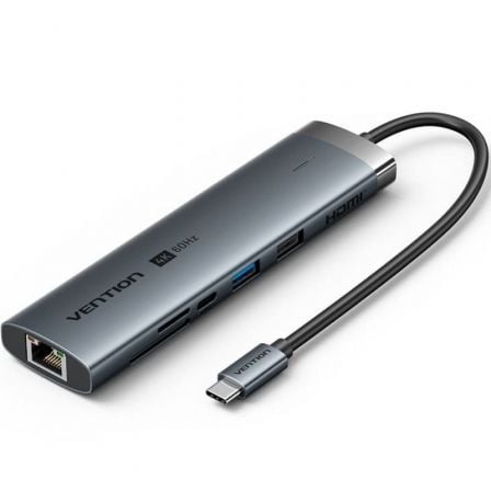 Docking USB Tipo-C Vention TGUHB/ RJ45/ 2xUSB/ 1xUSB Tipo-C/ 1xHDMI/ 1xUSB Tipo-C PD/ 1xLector de Tarjetas/ Gris - Imagen 7